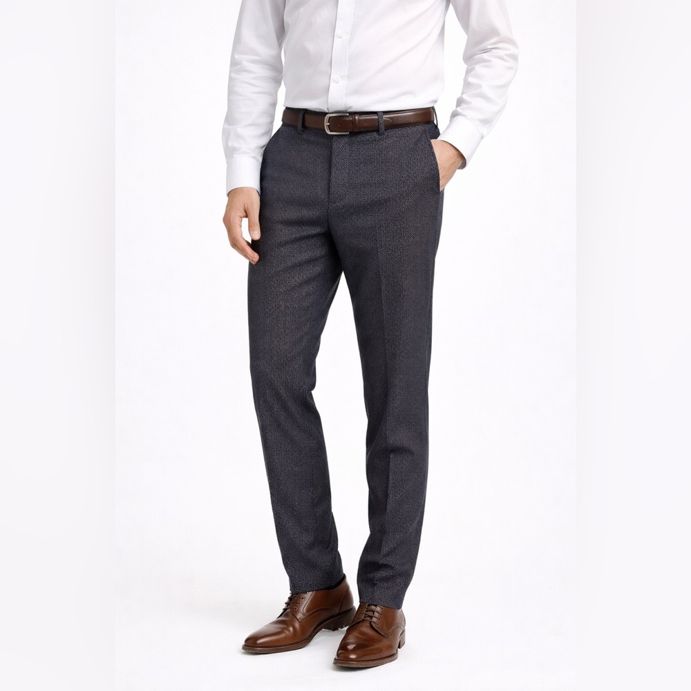 Scotch & Soda Men’s Dress Pants W32 Navy Gold Micro Weave Tailored Hemmed